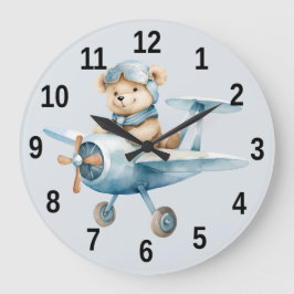 Relógio Grande Piloto feliz de urso azul de avião