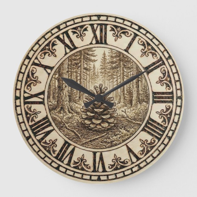 Relógio Grande Pine Cone Forest Wall Clock  (Frente)