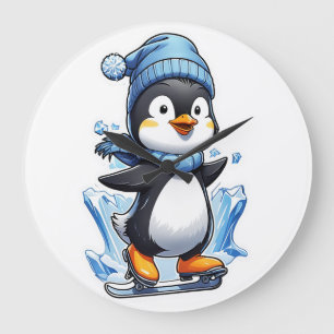 Relógio Grande Pinguim de Inverno Estacando no Gelo
