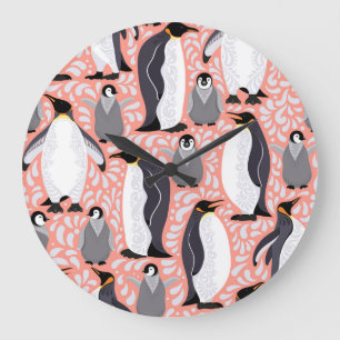 Relógio Grande Pinguins imperadores, filhotes, padrão decorativo