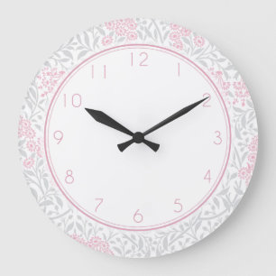 Relógio Grande Pink and Gray Floral Damask Pattern
