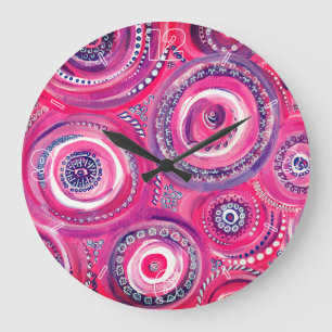 Relógio Grande Pink and Purple Circles and Swirls Abstract