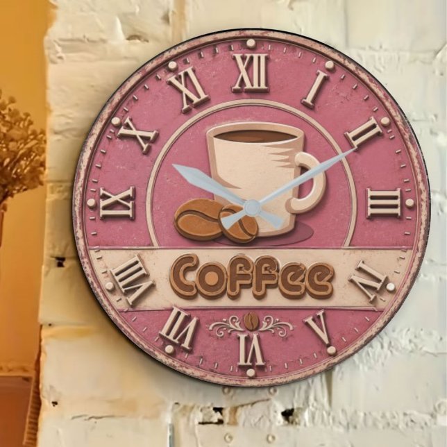 Relógio Grande Pink Coffee Feminine Coffee Bar Decor (Criador carregado)