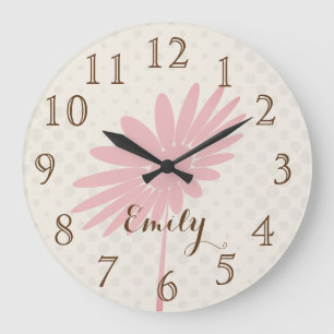 Relógio Grande Pink Flower Nursery Kids Room Add Name Wall  Clock