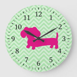 Relógio Grande Pink & Green Dachshund Wall Clock