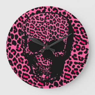 Relógio Grande Pink leopard skin print punk skull