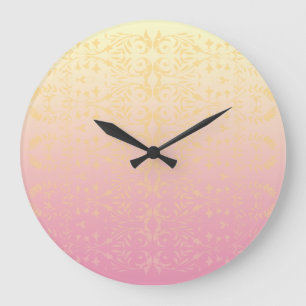 Relógio Grande Pink Peach Pastel Damask Wall Clock