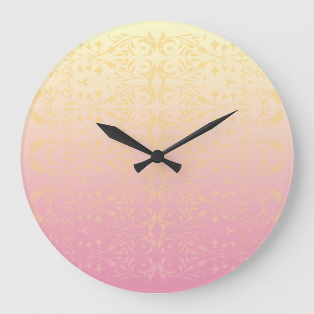 Relógio Grande Pink Peach Pastel Damask Wall Clock (Frente)