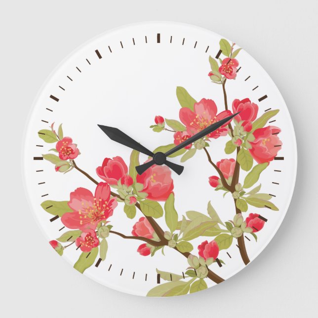 Relógio Grande Pink Tree Blossoms Wall Clock (Frente)