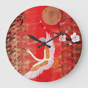 Relógio Grande Pintor vermelho sakura japonês