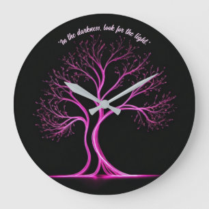 Relógio Grande Pintura clara em forma de árvore rosa em preto
