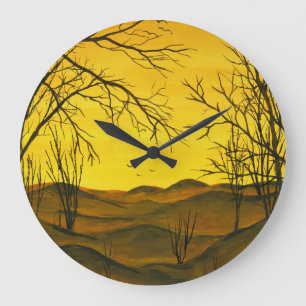Relógio Grande Pintura de Gouache: céu amarelo, marrom.