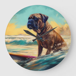 Relógio Grande Pintura de Navegação em Praia Bullmastiff