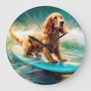 Relógio Grande Pintura de surf em praia em Cocker Spaniel