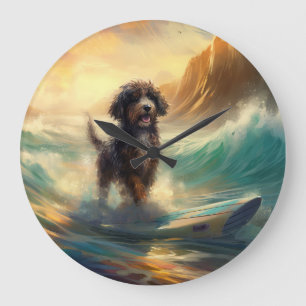 Relógio Grande Pintura de Surf na Praia do Bernedoodle