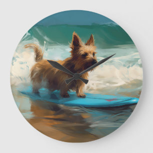Relógio Grande Pintura de Surf na Praia do Terrier Australiano