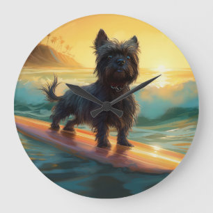 Relógio Grande Pintura de Surf no Beach do Affenpinscher