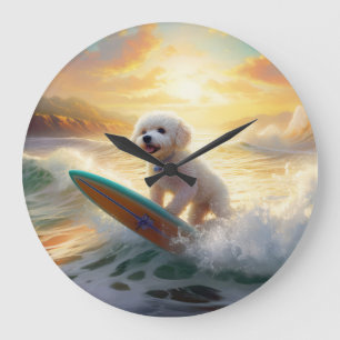 Relógio Grande Pintura de surfe na praia de Bichon Frise