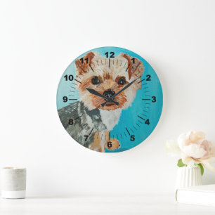 Relógio Grande Pintura de Yorkshire Terrier por Alfred Fox