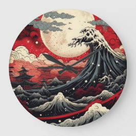 Relógio Grande Pintura digital com estilo artístico japonês