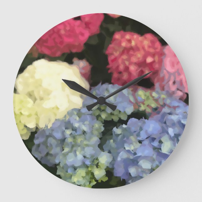 Relógio Grande Pintura digital com flor azul e rosa (Frente)