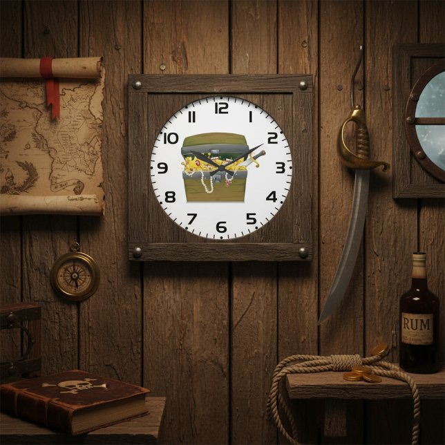 Relógio Grande Pirate Treasure Chest with Jewels and Sword (Criador carregado)