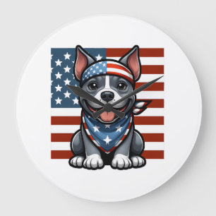 Relógio Grande Pitbull Patriótico Bandeira Americana 4 de Julho C