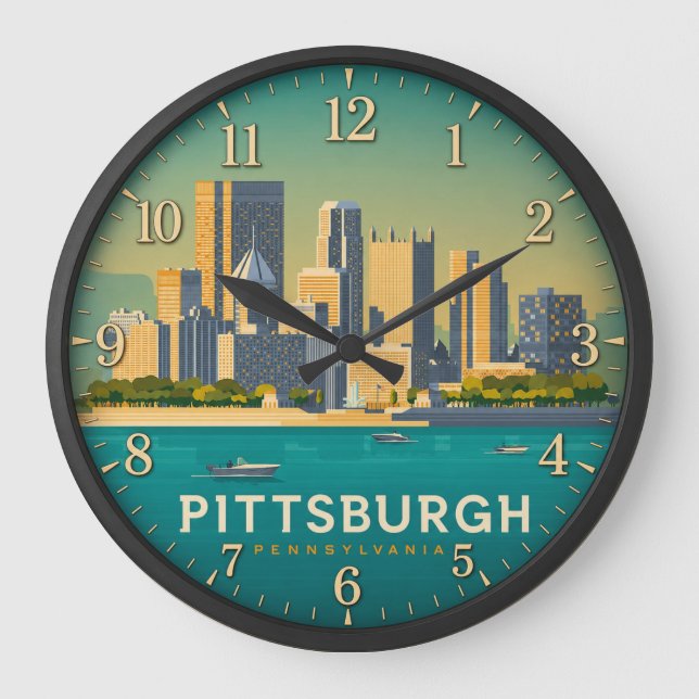 Relógio Grande Pittsburgh Pennsylvania Skyline (Frente)