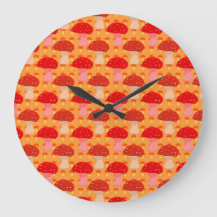 Relógio Grande Pixel Mushroom Pattern - Fundo Laranja