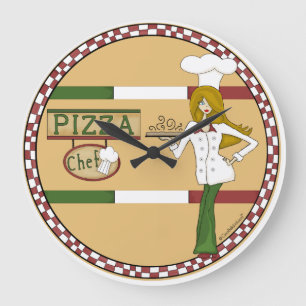 Relógio Grande Pizza Chef Round Wall Clock