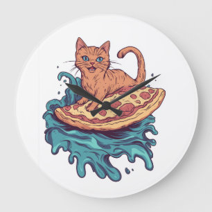 Relógio Grande Pizza Surf Cat � Aventura Extrema de Gata Foodie