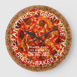 Relógio Grande Pizzeria Pepperoni Pizza Custom Wall Clock w Name