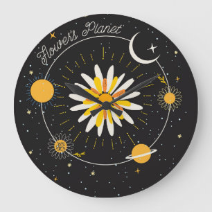 Relógio Grande Planetas da Lua Sun: Arte Floral Gráfica