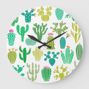 Relógio Grande Planta de cactus: vintage floral set.