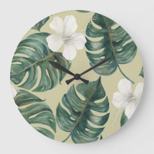 Relógio Grande Plantas de aquarelas tropicais: padrão uniforme.