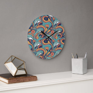 Relógio Grande Playful Dolphins Pattern - Design inspirado no oce