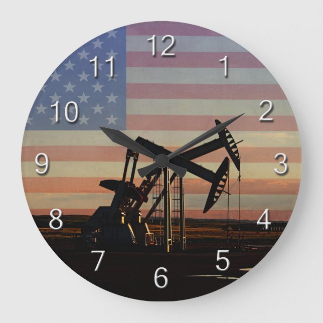 Relógio Grande Poço de petróleo e bandeira americana (Frente)