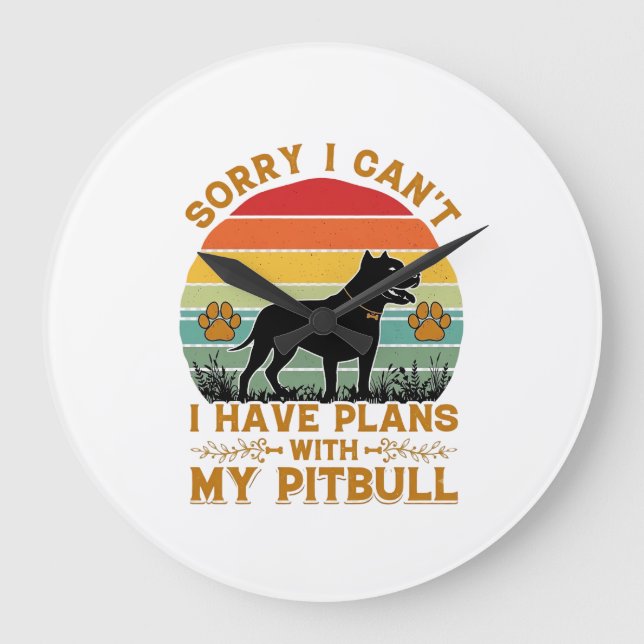 Relógio Grande Pode Planos Cachorro Pitbull Retro Pôr do Sol_1 (Frente)
