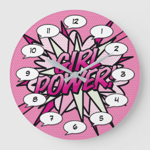 Relógio Grande PODER FEMININO Quadrinho Pop Art Rosa