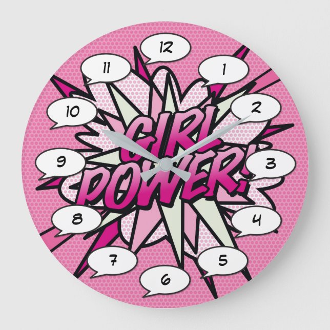 Relógio Grande PODER FEMININO Quadrinho Pop Art Rosa (Frente)