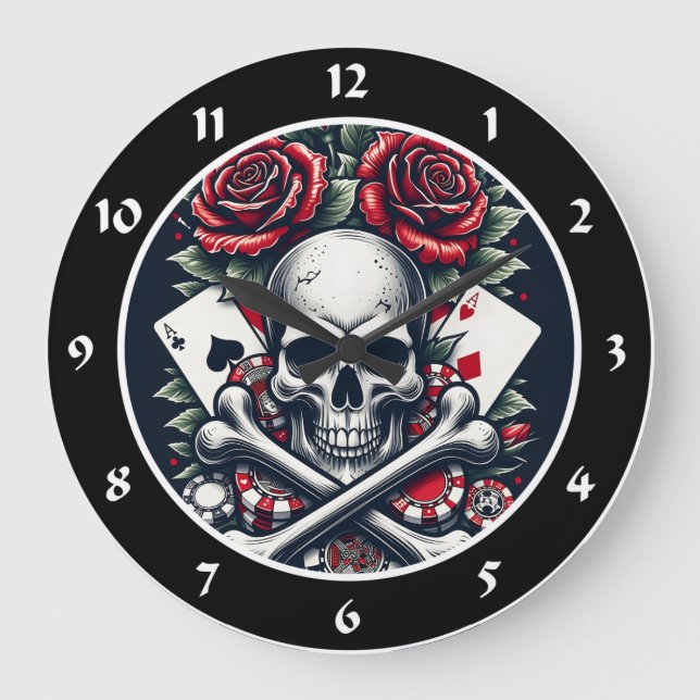Relógio Grande Poker Skull Clock (Frente)