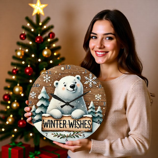 Relógio Grande Polar Bear Winter Wishes (Criador carregado)