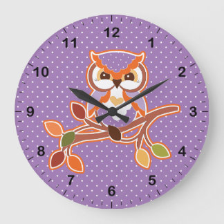 Relógio Grande Polka Dotted Fall Owl
