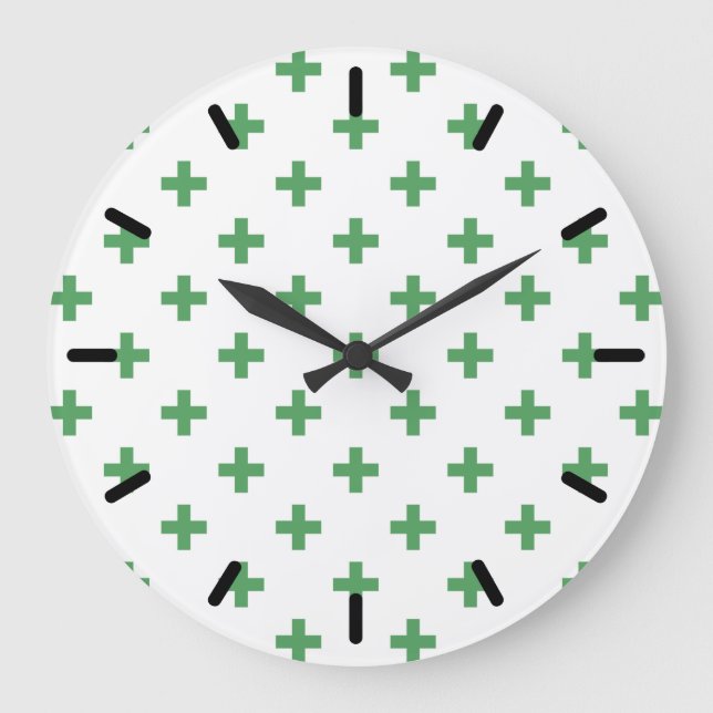 Relógio Grande Polka verde cruza em branco (Frente)