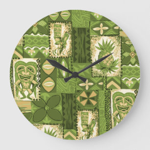 Relógio Grande Pomaika’i Tiki Havaiana Vintage Tapa