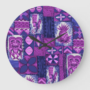 Relógio Grande Pomaika’i Tiki Havaiana Vintage Tapa
