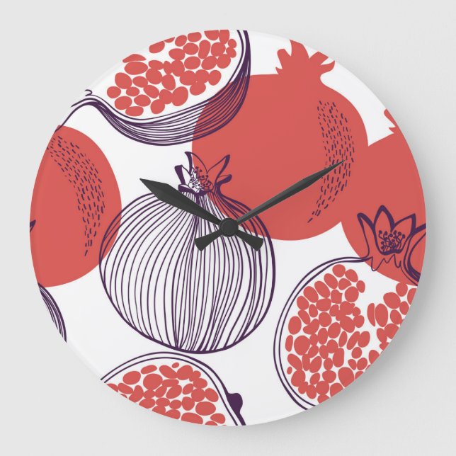 Relógio Grande Pomegranate Fashion: Padrão de Vintagem Invisível (Frente)