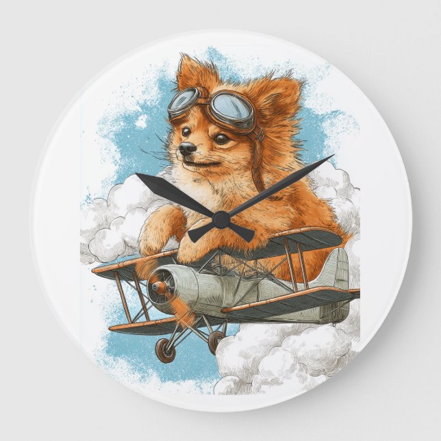 Relógio Grande Pomerânia Piloto � Cão Ás Voador (Frente)