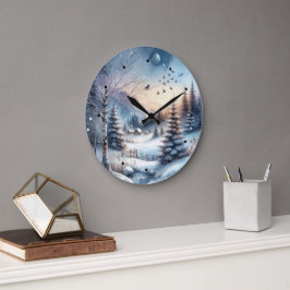Relógio Grande Pond Azul de Árvores de Neve da Floresta de invern