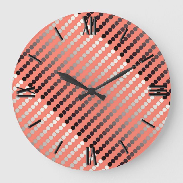 Relógio Grande Pontos de Satin - coral e pewter (Frente)